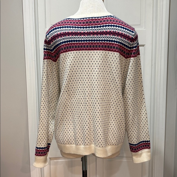 Talbots sz XL cream colored lambswool button front cardigan with fair isle print - Picture 4 of 8